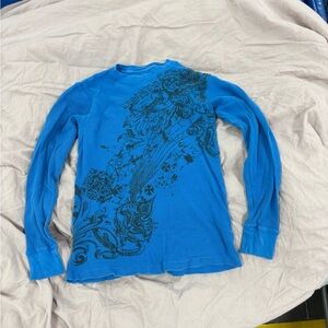 Blue Long Sleeve Anchor Blue Shirt Size M Y2K Style Front Graphic